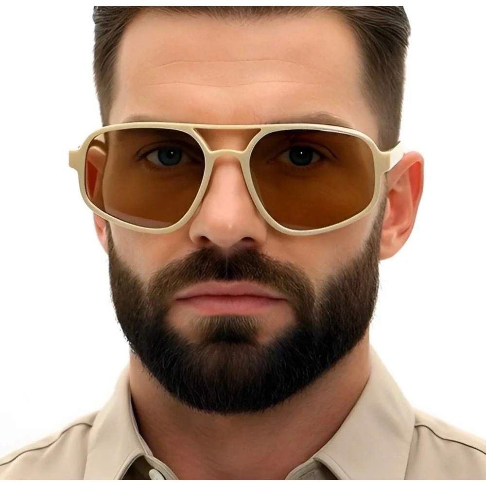 Vintage Retro Sunglasses 70s Yellow Tinted Aviator Large Sun Glasses for Men New